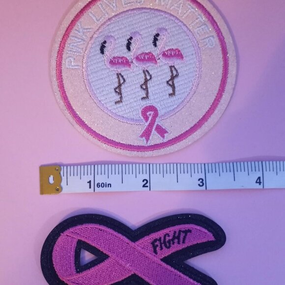 Breast Cancer Awareness Ribbon Iron-On, Sew-On 6 Piece Glitter Patches - Picture 7 of 7